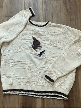Vintage the club room Cream Knit Sweater with Eagle Embroidery size XL